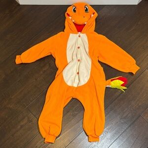 Kids Orange Dragon/Charmander Hooded Pajamas One-Piece